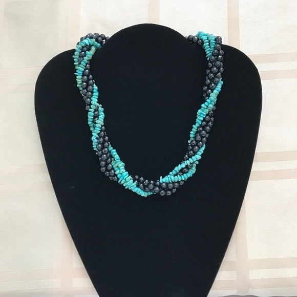 14k Turquoise Black Jet Bracelet Necklace Set - Picture 4 of 12